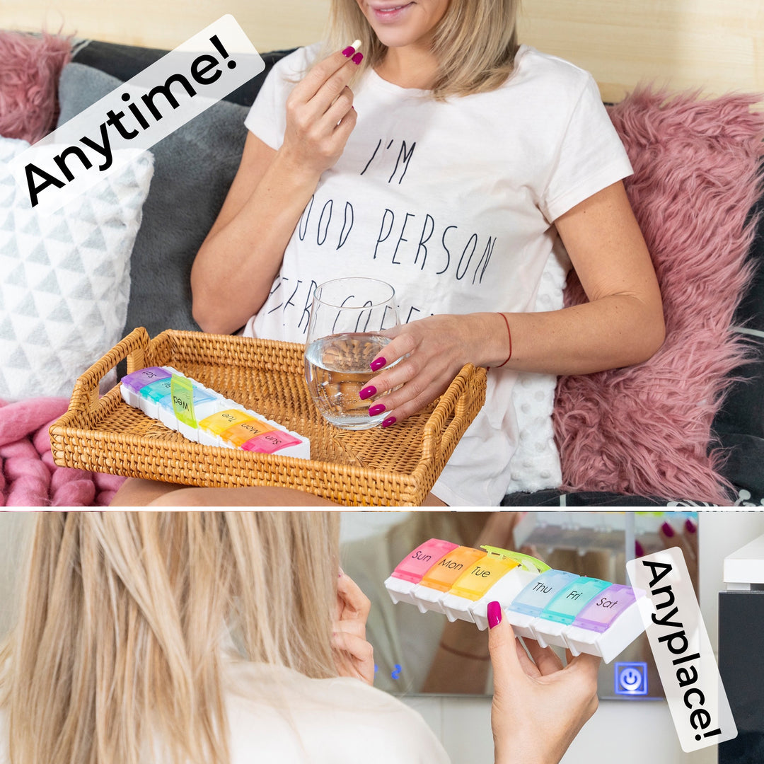 Large 7-Day Pill Case - Weekly Medicine Organizer with Spring Loaded Compartments - Easy open design for all levels of hand dexterity