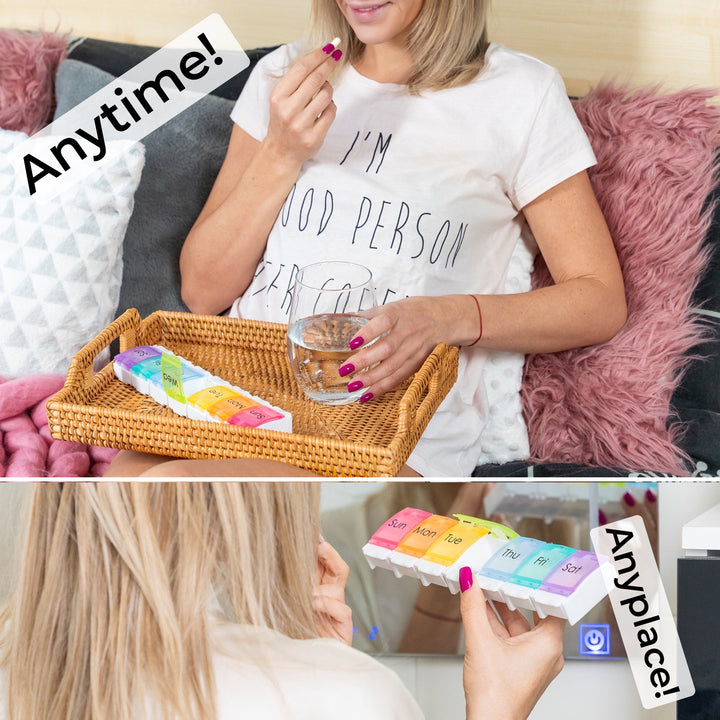 Large 7-Day Pill Case - Weekly Medicine Organizer with Spring Loaded Compartments - Easy open design for all levels of hand dexterity