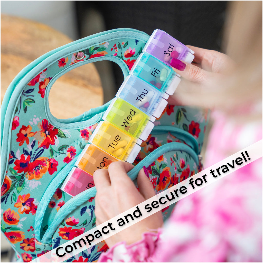 Large 7-Day Pill Case - Weekly Medicine Organizer with Spring Loaded Compartments - Easy open design for all levels of hand dexterity