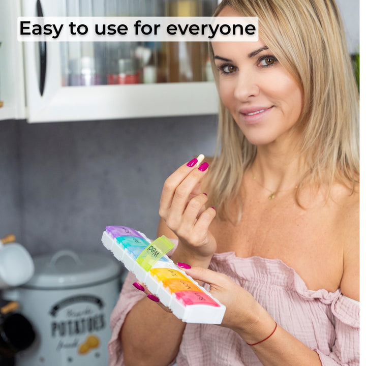 Large 7-Day Pill Case - Weekly Medicine Organizer with Spring Loaded Compartments - Easy open design for all levels of hand dexterity