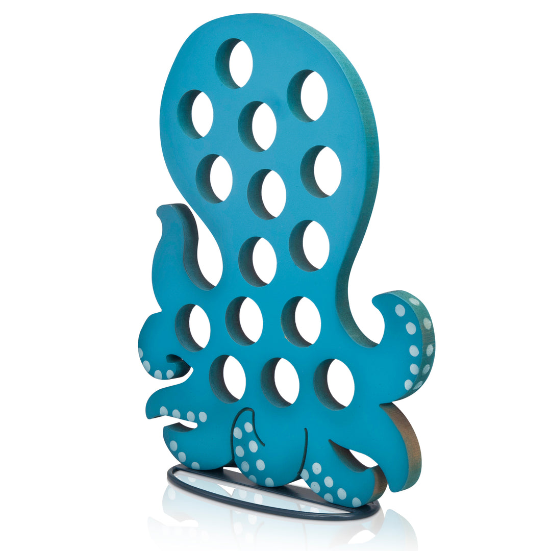 Front Facing "Blue Octopus" - K-Cup Holder Countertop Stand, Metal and Wooden Sculpture - 15pcs