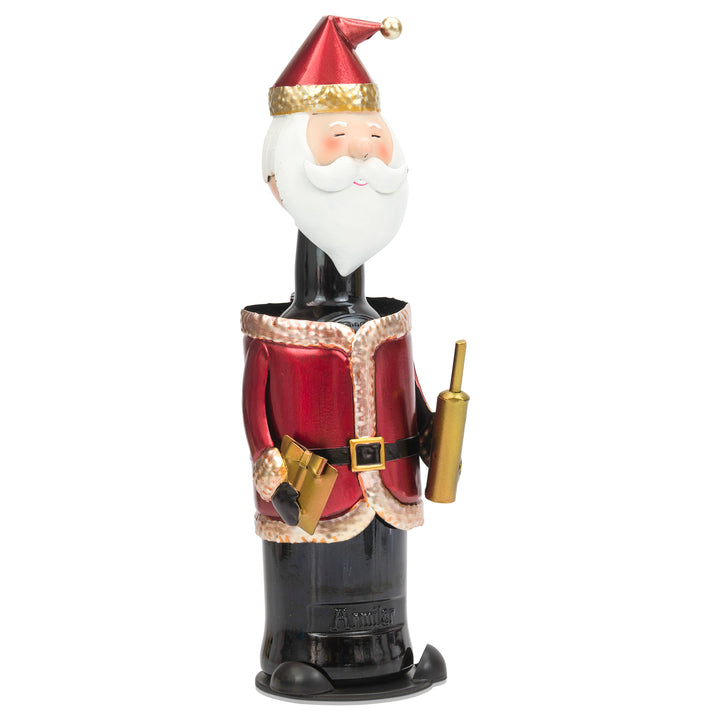 Santa Claus - Made Easy Kit Wine Bottle Display Holder Rack - Premium Setting Home Sculpture Statute - Metal Tabletop Functional Farmhouse Décor