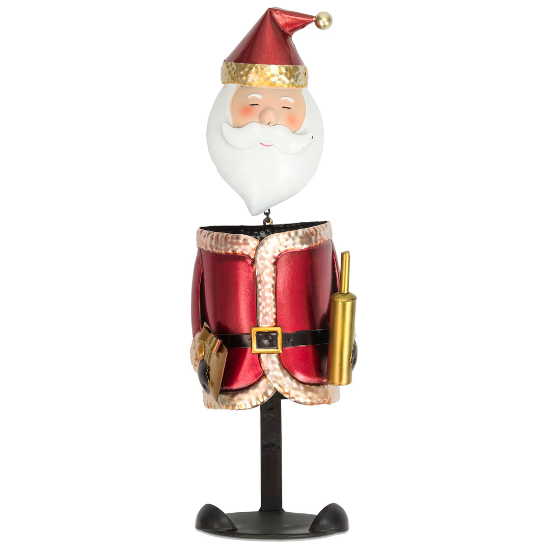 Santa Claus - Made Easy Kit Wine Bottle Display Holder Rack - Premium Setting Home Sculpture Statute - Metal Tabletop Functional Farmhouse Décor