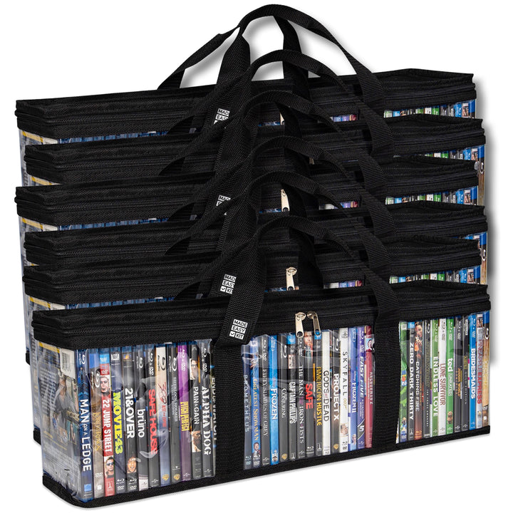 Made Easy Kit Blu-ray Media Storage Bag Case - Clear PVC Organizer With Triple-Stitched Handles, Dividers - Stackable, Space-Saving - Fits 42 Standard Cases