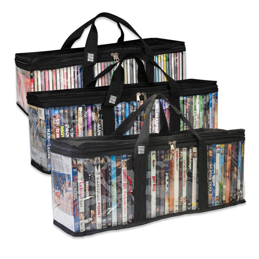 Made Easy Kit Media Storage Bag - DVD & VHS, Blu-Ray, CD Sets - Transparent with Dividers for Easy Browsing and Sorting