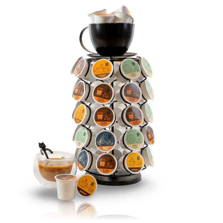 Made Easy Kit Carousel Coffee Pod Holder- Compatible with Keurig K-Pods K-Cups - Countertop 360 Spin Rack Storage Organizer - Metal Pre-Assembled with Lazy Susan Revolving Base - For the Home, Kitchen, and Office - Capsule Café Station Bar