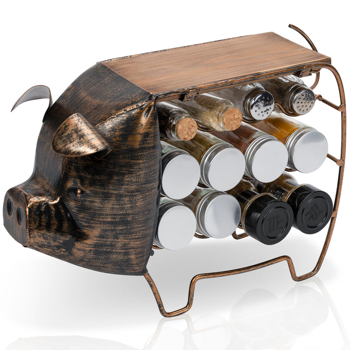 Made Easy Kit Seasoning and Spice Jar Rack Organizer - Metal and Wood Functional Art Decor Sculpture - Kitchen Countertop