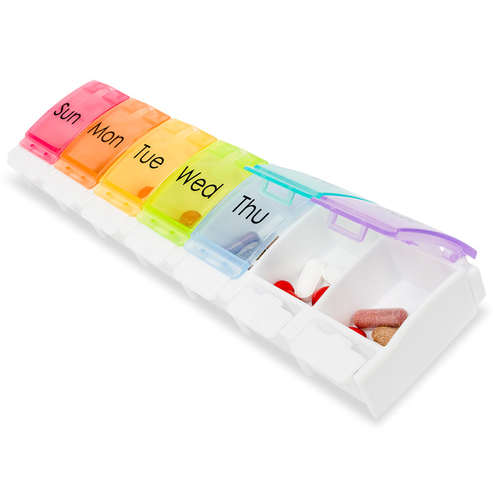 Large 7-Day Pill Case - Weekly Medicine Organizer with Spring Loaded Compartments - Easy open design for all levels of hand dexterity