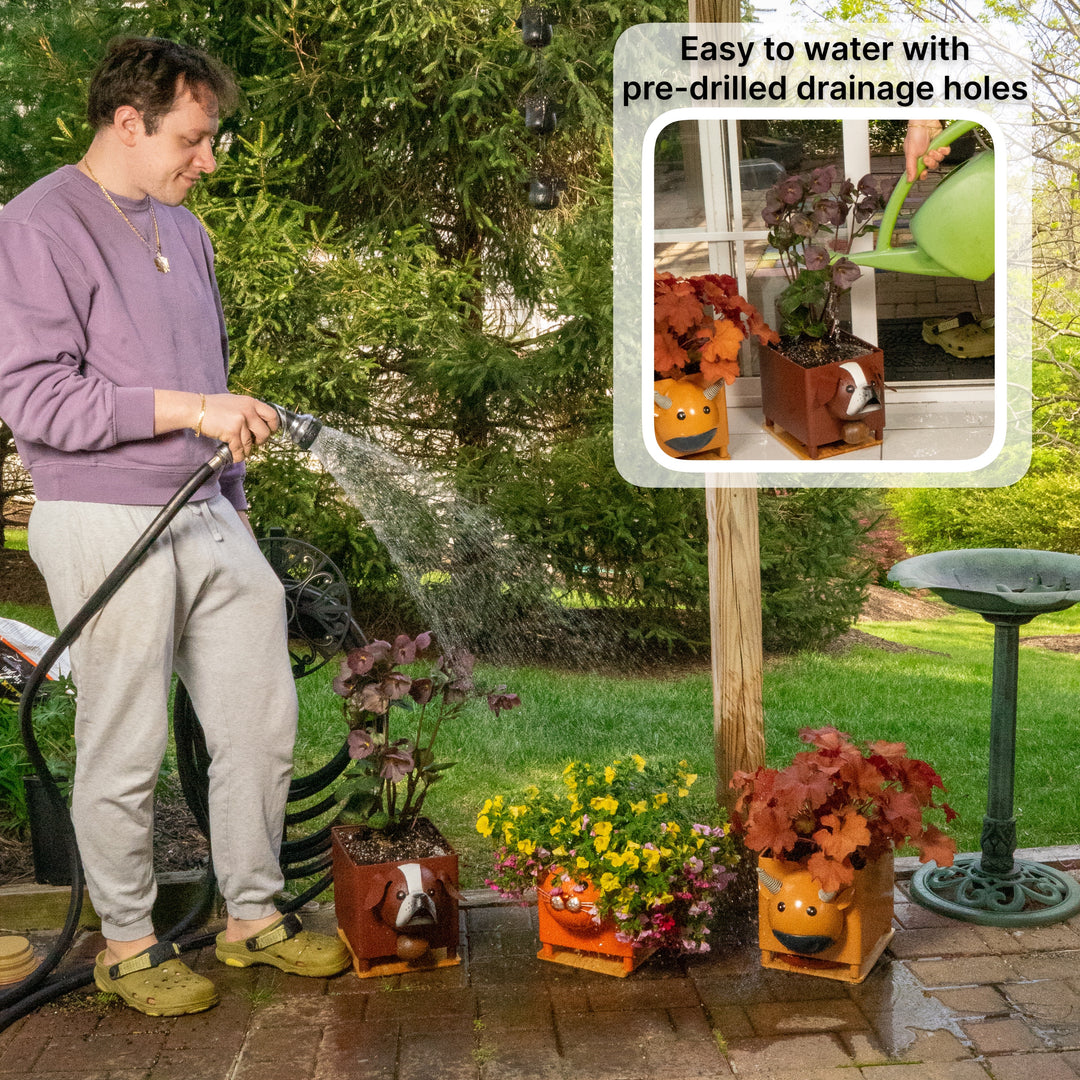 Made Easy Kit Animal Planter Box – Metal Pot with Drainage & Wooden Platform for Indoor/Outdoor Decor