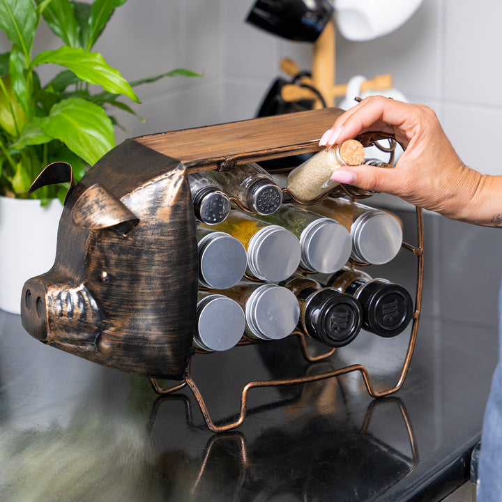 Made Easy Kit Seasoning and Spice Jar Rack Organizer - Metal and Wood Functional Art Decor Sculpture - Kitchen Countertop