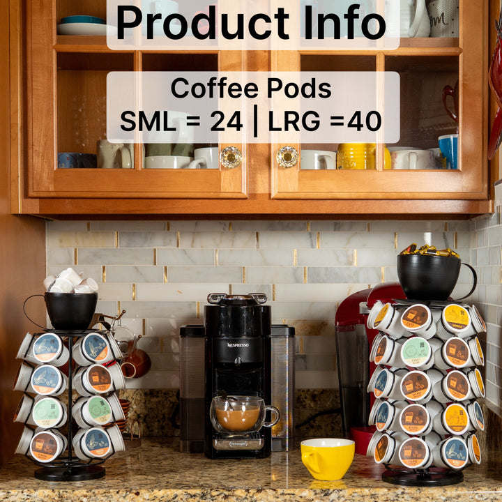 Made Easy Kit Carousel Coffee Pod Holder- Compatible with Keurig K-Pods K-Cups - Countertop 360 Spin Rack Storage Organizer - Metal Pre-Assembled with Lazy Susan Revolving Base - For the Home, Kitchen, and Office - Capsule Café Station Bar