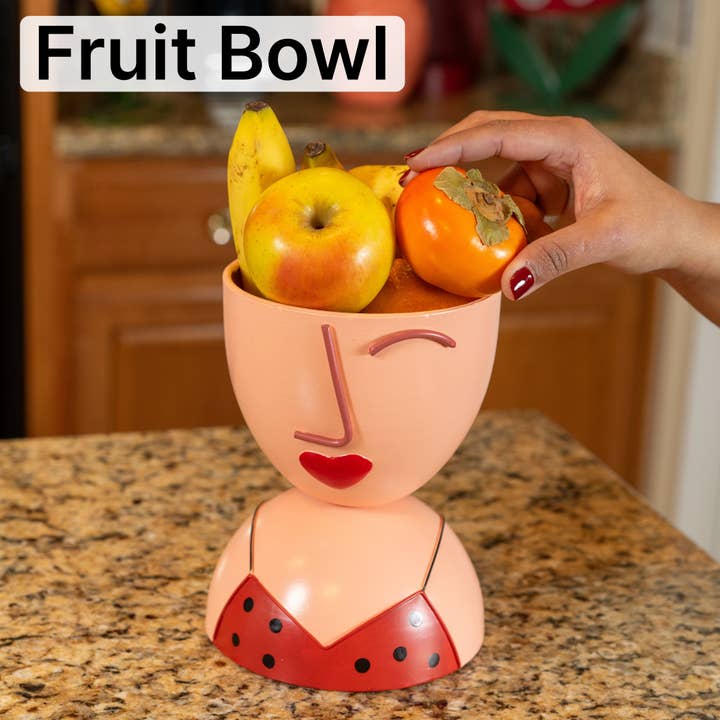 Made Easy Kit Lady Dish Bowl Multi-Purpose Head - Modern Functional Colorful Pattern Art Décor - Fruit Bin, Plant Pot, Coffee Pod Holder, Key Catcher, Decorative Shelf Piece and MORE!