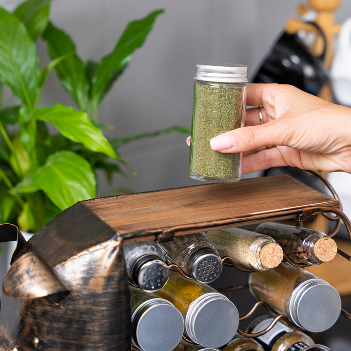 Made Easy Kit Seasoning and Spice Jar Rack Organizer - Metal and Wood Functional Art Decor Sculpture - Kitchen Countertop