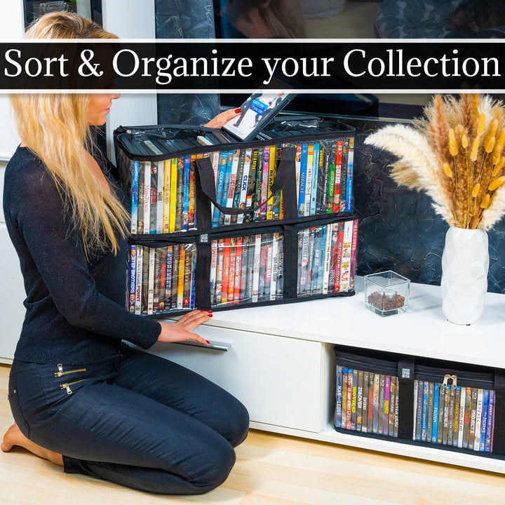 Made Easy Kit Media Storage Bag - DVD & VHS, Blu-Ray, CD Sets - Transparent with Dividers for Easy Browsing and Sorting