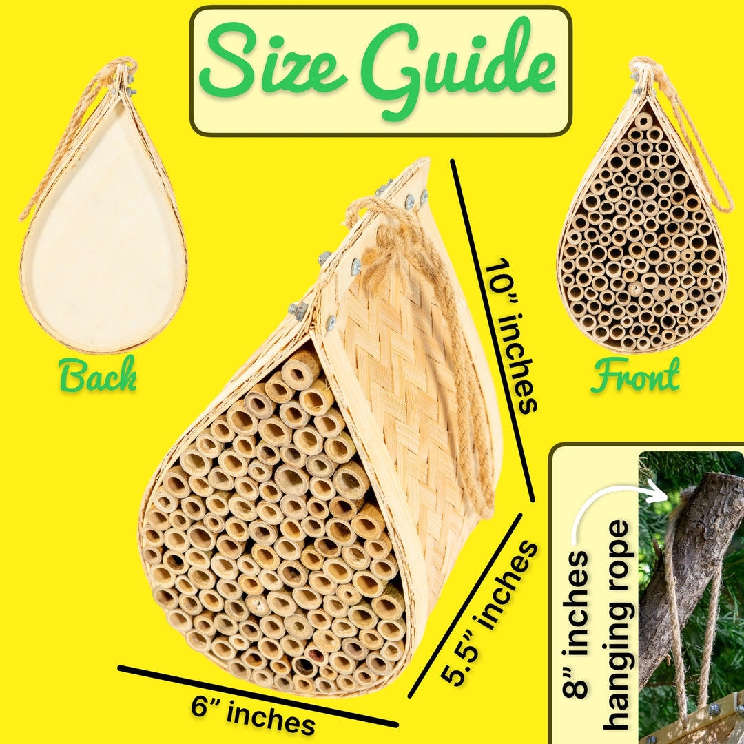 Made Easy Kit Mason Bee House – Attracts Mason & Leafcutter Bees – Natural Bamboo Pollinator Habitat with Jute Rope – Hanging Honey Droplet Bee Hotel for Garden & Backyard – Eco-Friendly Insect Shelter