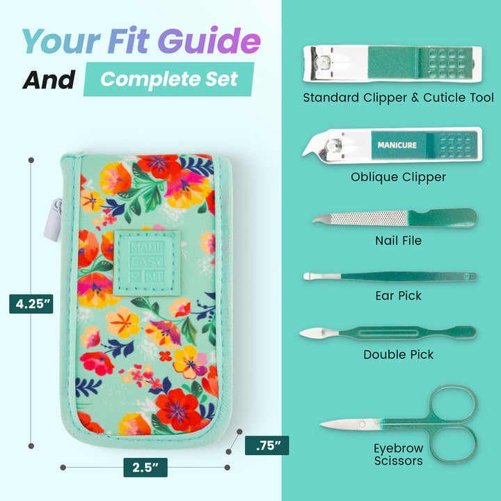 Made Easy Kit Nail Clipper Set – 7-Piece Portable Manicure & Grooming Kit with Stainless Steel Tools in Neoprene Case – Stay Organized, Purse-Friendly, Travel Essential for Women & Men