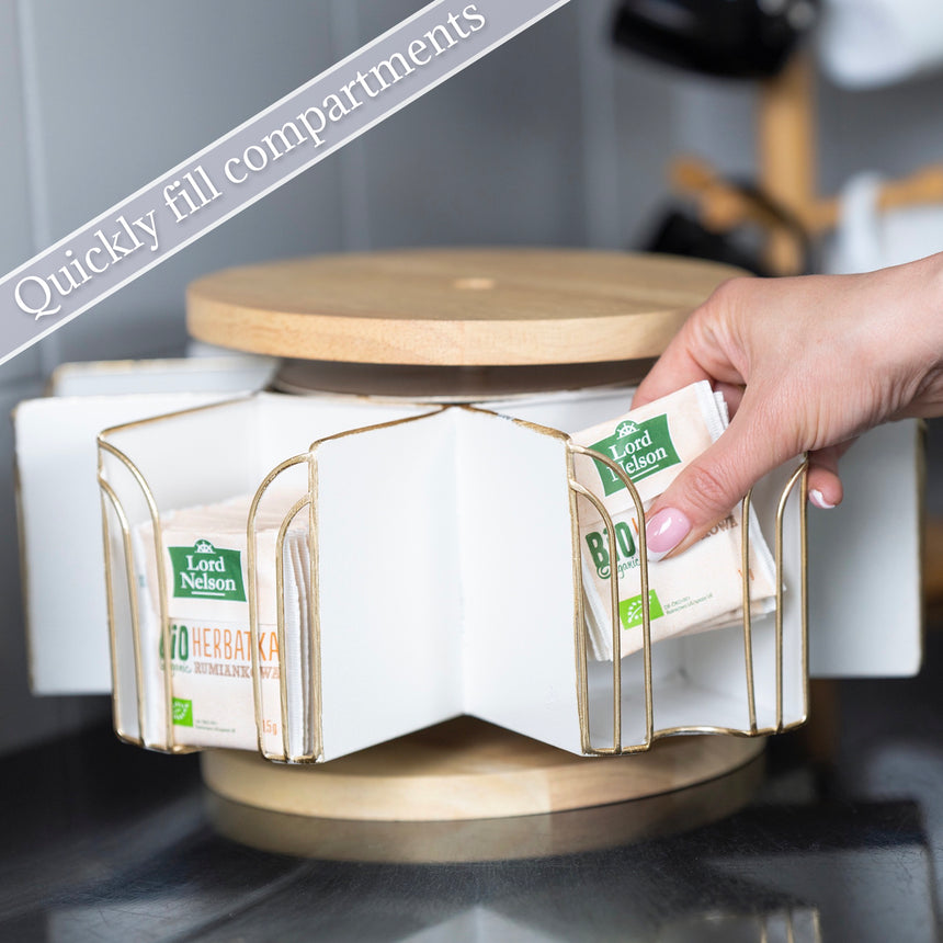 Made Easy Kit Metal Carousel Tea Bag Organizer and Kettle Stand - Modern Storage Solution for Tea Bags - Ideal for Home, Office, Kitchen