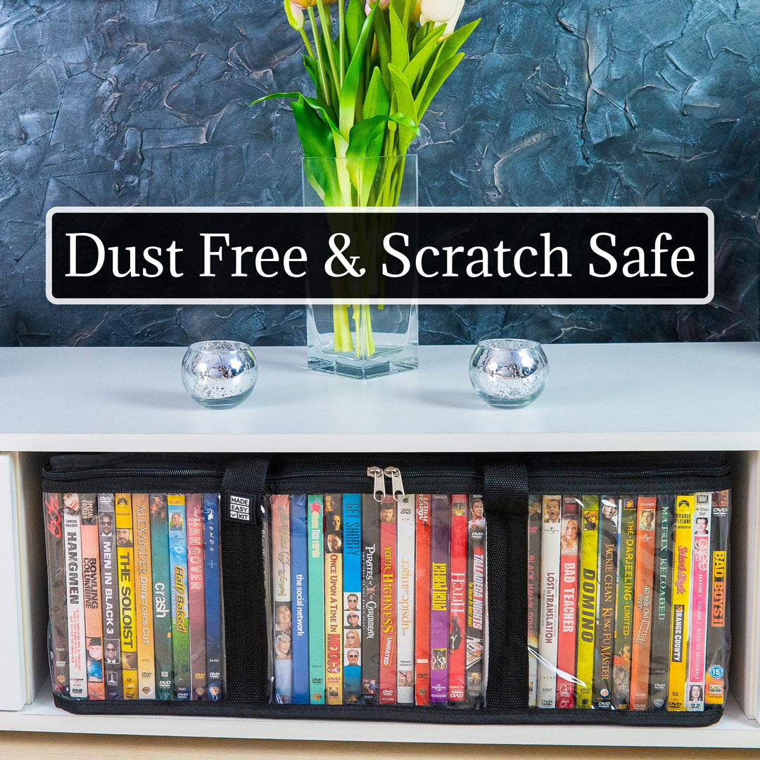 Made Easy Kit Media Storage Bag - DVD & VHS, Blu-Ray, CD Sets - Transparent with Dividers for Easy Browsing and Sorting