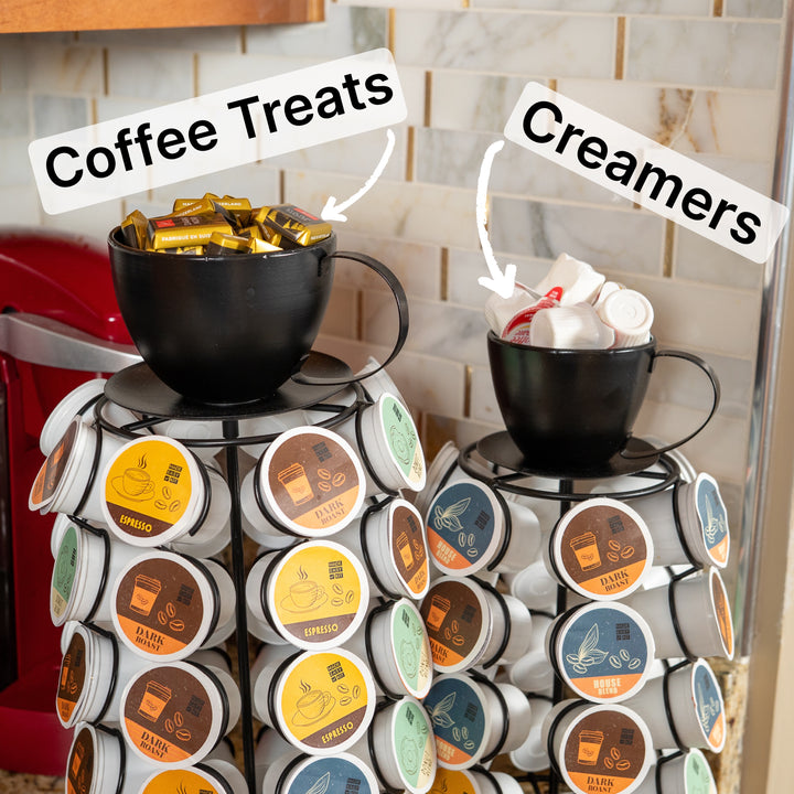 Made Easy Kit Carousel Coffee Pod Holder- Compatible with Keurig K-Pods K-Cups - Countertop 360 Spin Rack Storage Organizer - Metal Pre-Assembled with Lazy Susan Revolving Base - For the Home, Kitchen, and Office - Capsule Café Station Bar