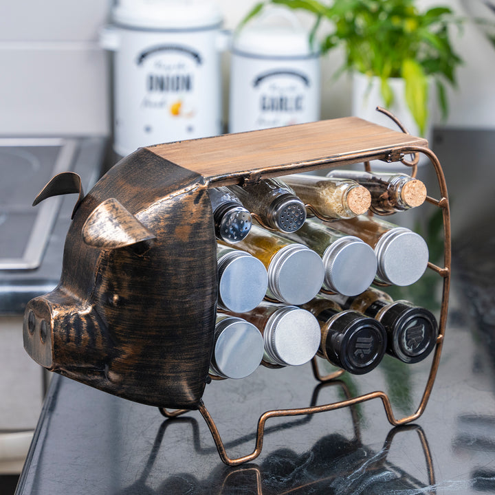 Made Easy Kit Seasoning and Spice Jar Rack Organizer - Metal and Wood Functional Art Decor Sculpture - Kitchen Countertop