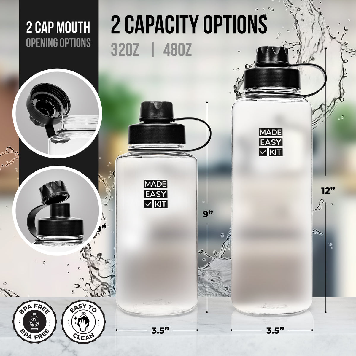 Tritan Plastic Water Bottle w/Wide & Narrow Lid