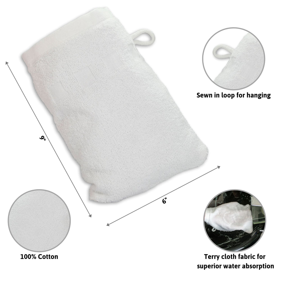 European Style Washcloth with Loop - Bath Mitts, 6-Pack (6" x 9")