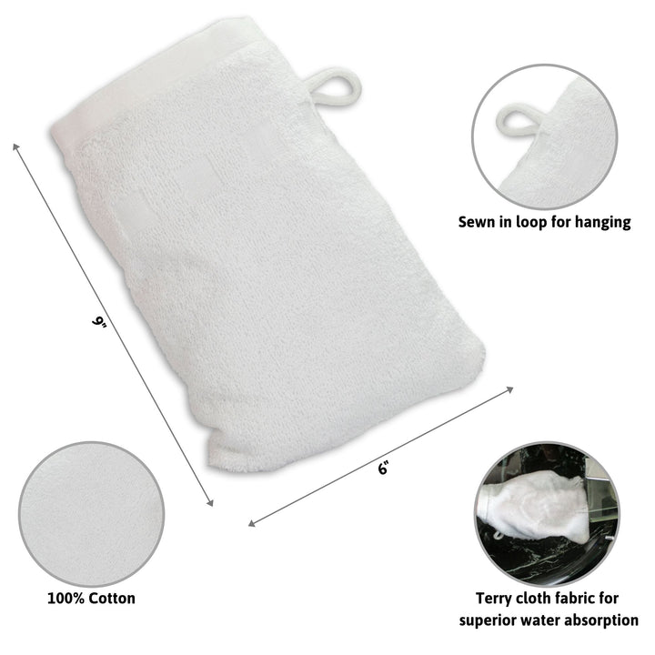 European Style Washcloth with Loop - Bath Mitts, 6-Pack (6" x 9")