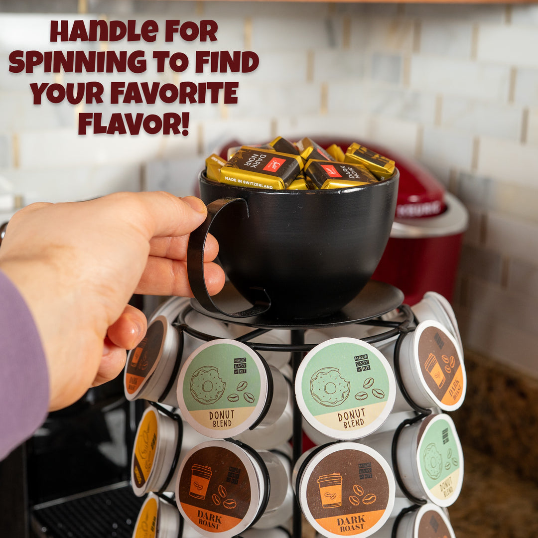 Made Easy Kit Carousel Coffee Pod Holder- Compatible with Keurig K-Pods K-Cups - Countertop 360 Spin Rack Storage Organizer - Metal Pre-Assembled with Lazy Susan Revolving Base - For the Home, Kitchen, and Office - Capsule Café Station Bar