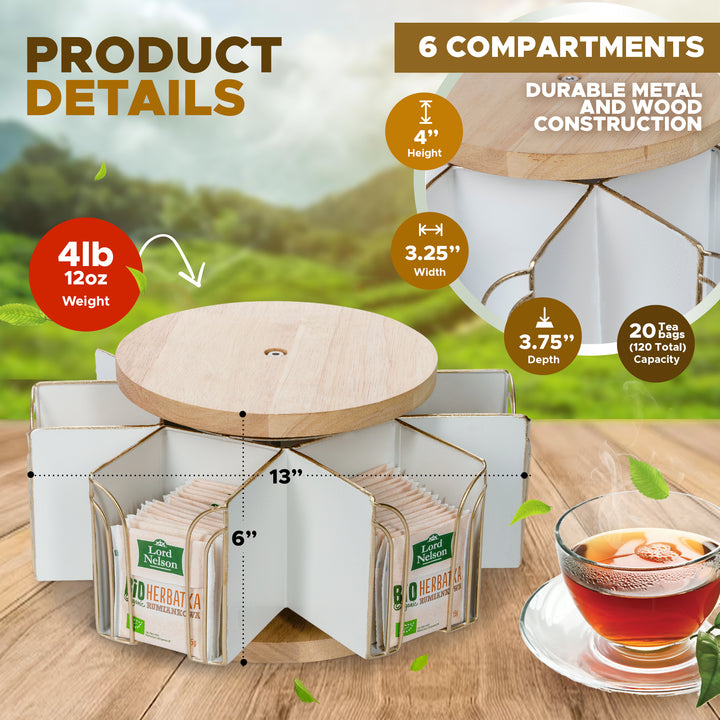 Made Easy Kit Metal Carousel Tea Bag Organizer and Kettle Stand - Modern Storage Solution for Tea Bags - Ideal for Home, Office, Kitchen