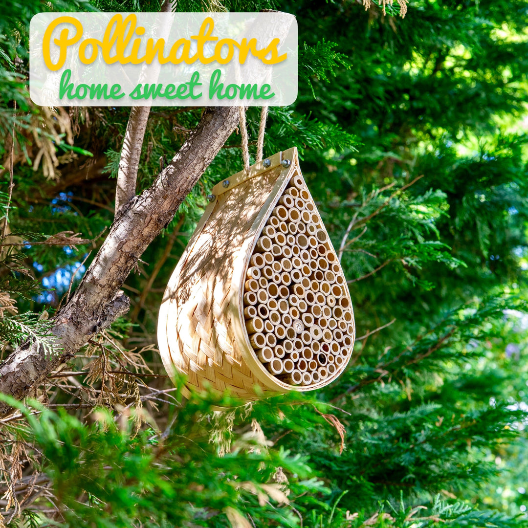 Made Easy Kit Mason Bee House – Attracts Mason & Leafcutter Bees – Natural Bamboo Pollinator Habitat with Jute Rope – Hanging Honey Droplet Bee Hotel for Garden & Backyard – Eco-Friendly Insect Shelter