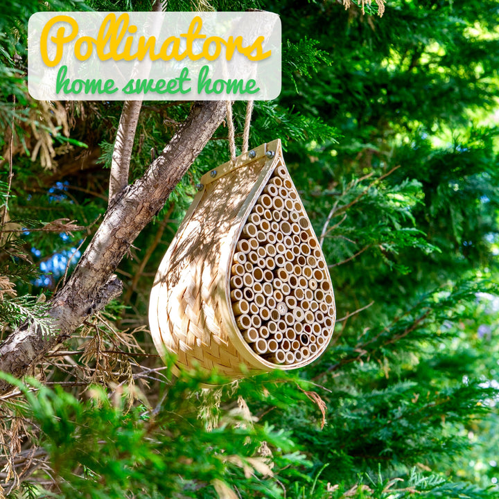 Made Easy Kit Mason Bee House – Attracts Mason & Leafcutter Bees – Natural Bamboo Pollinator Habitat with Jute Rope – Hanging Honey Droplet Bee Hotel for Garden & Backyard – Eco-Friendly Insect Shelter