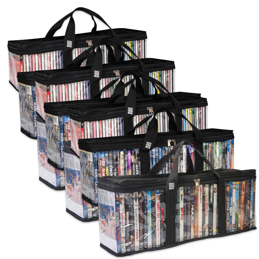 Made Easy Kit Media Storage Bag - DVD & VHS, Blu-Ray, CD Sets - Transparent with Dividers for Easy Browsing and Sorting