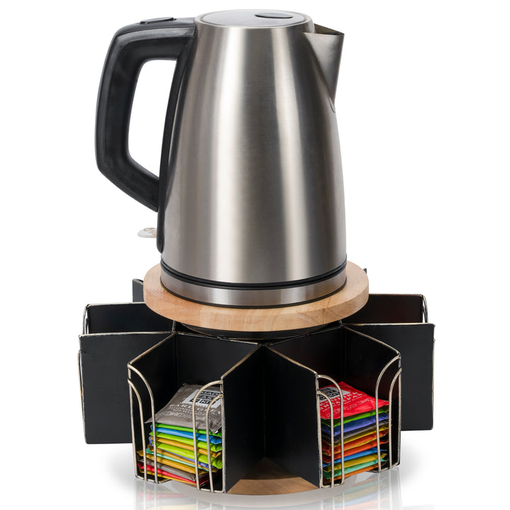 Made Easy Kit Metal Carousel Tea Bag Organizer and Kettle Stand - Modern Storage Solution for Tea Bags - Ideal for Home, Office, Kitchen