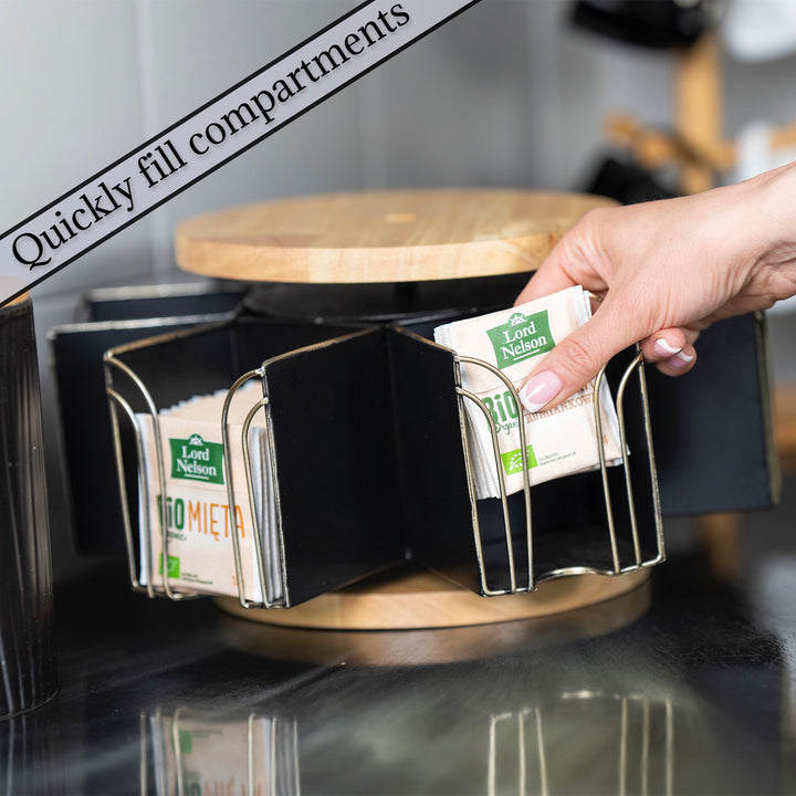 Made Easy Kit Metal Carousel Tea Bag Organizer and Kettle Stand - Modern Storage Solution for Tea Bags - Ideal for Home, Office, Kitchen