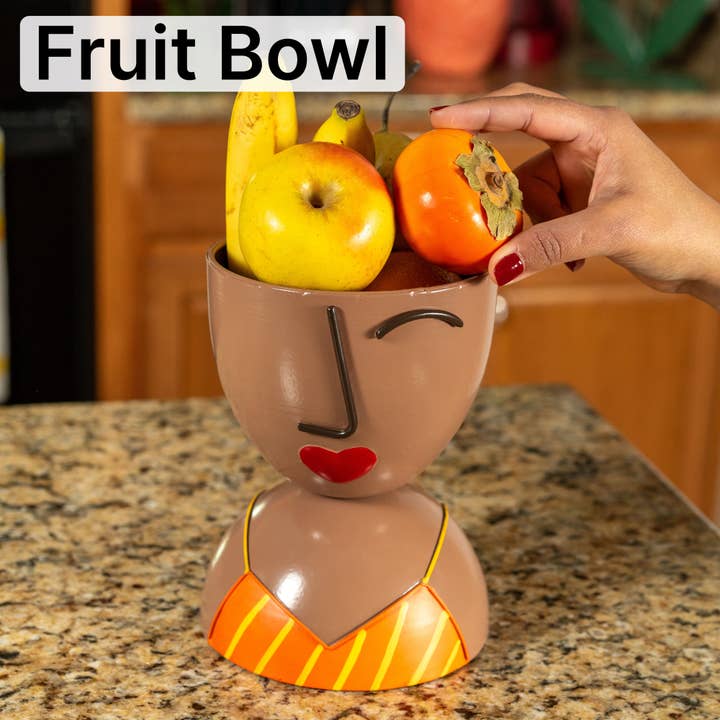 Made Easy Kit Lady Dish Bowl Multi-Purpose Head - Modern Functional Colorful Pattern Art Décor - Fruit Bin, Plant Pot, Coffee Pod Holder, Key Catcher, Decorative Shelf Piece and MORE!