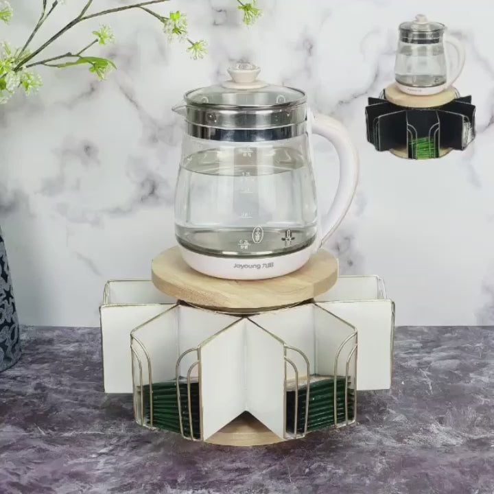 Made Easy Kit Metal Carousel Tea Bag Organizer and Kettle Stand - Modern Storage Solution for Tea Bags - Ideal for Home, Office, Kitchen