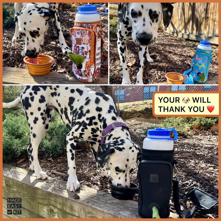 (V1 Model) Water Bottle Carrier with Pet Pocket (32oz Large) - Includes Nalgene Bottle and Portable Pet Bowl