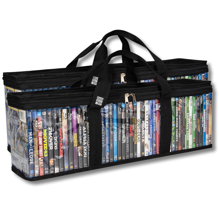 Made Easy Kit Blu-ray Media Storage Bag Case - Clear PVC Organizer With Triple-Stitched Handles, Dividers - Stackable, Space-Saving - Fits 42 Standard Cases