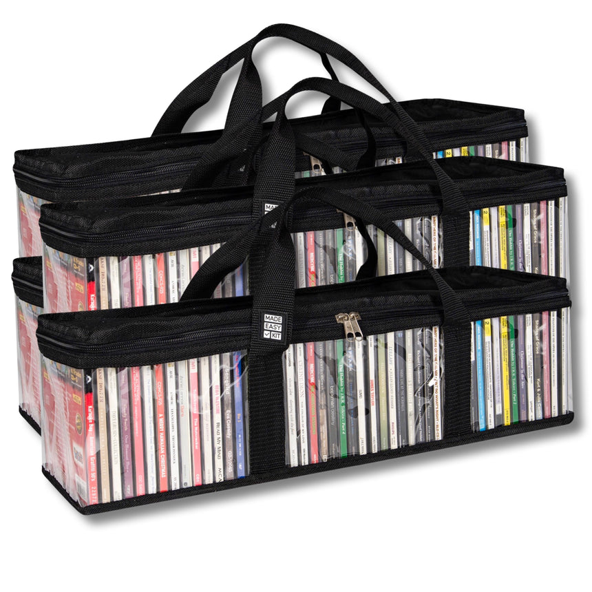 Made Easy Kit CD Media Storage Bag Case - Clear See Though PVC Organizer With Triple-Stitched Handles and Dividers - Stackable, Space-Saving, Fits 50 CDs