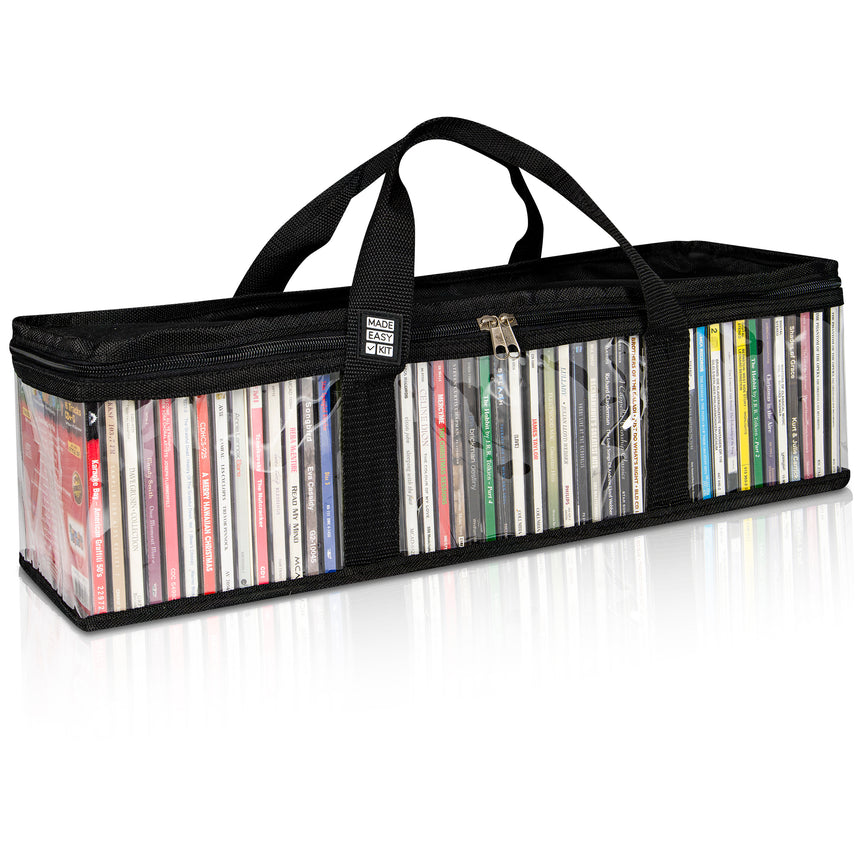 Made Easy Kit CD Media Storage Bag Case - Clear See Though PVC Organizer With Triple-Stitched Handles and Dividers - Stackable, Space-Saving, Fits 50 CDs