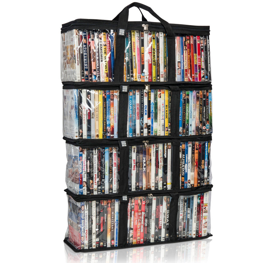 Made Easy Kit DVD Storage Bag Case - Clear PVC Organizer With Triple-Stitched Handles, Dividers - Stackable, Space-Saving, Fits 40 DVDs Cases- Container For Movie Discs, Video Games, VHS Tapes