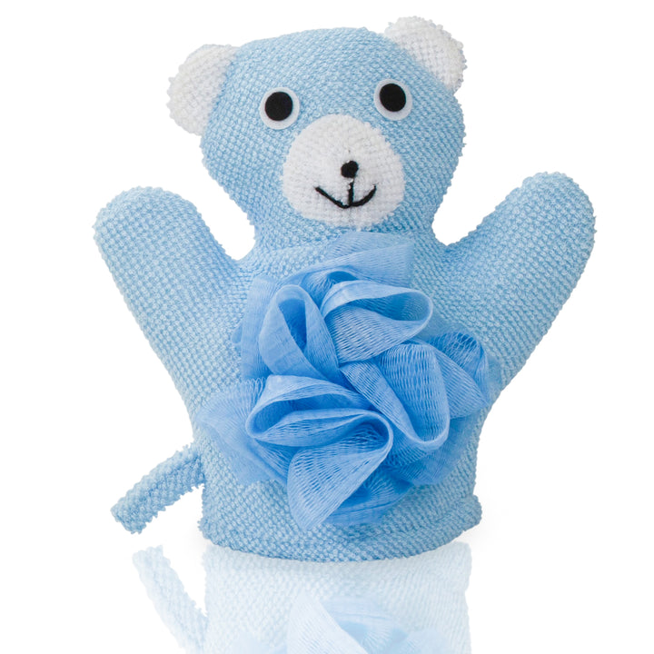 Hand Puppet Wash Mitt with Sponge and Scrunchie Puff Scrub Mesh