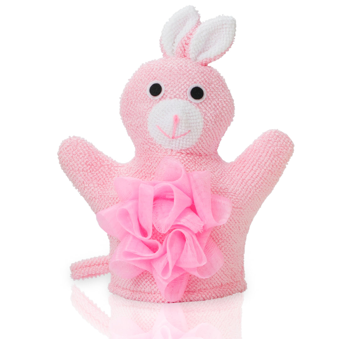 Hand Puppet Wash Mitt with Sponge and Scrunchie Puff Scrub Mesh