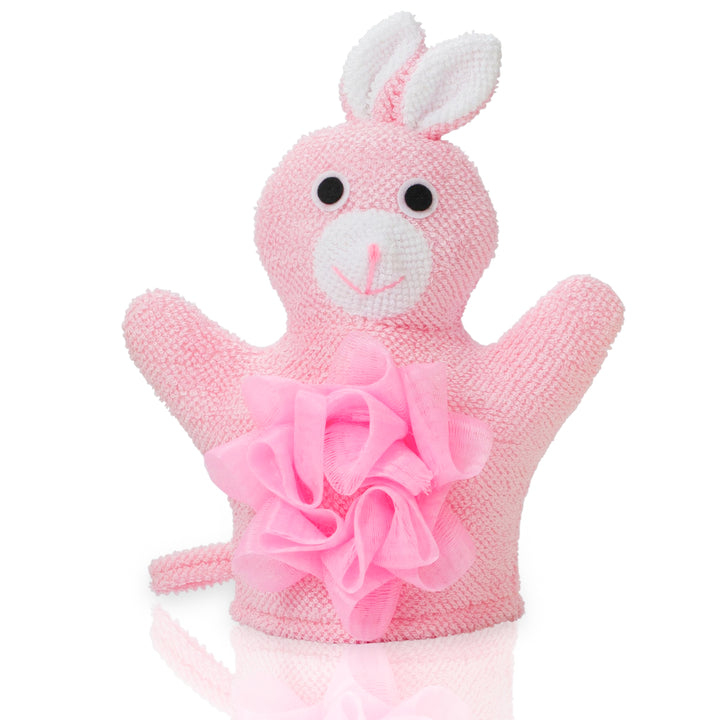 Hand Puppet Wash Mitt with Sponge and Scrunchie Puff Scrub Mesh