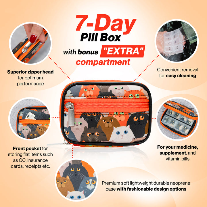 (V1 Model) Made Easy Kit Pill Case - Medicine Organizer Box with Removable Seven-Day Vitamin & Supplement – Compact Travel Ready Dispenser in Pouch Holder with Zippered Pocket