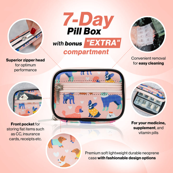 (V1 Model) Made Easy Kit Pill Case - Medicine Organizer Box with Removable Seven-Day Vitamin & Supplement – Compact Travel Ready Dispenser in Pouch Holder with Zippered Pocket