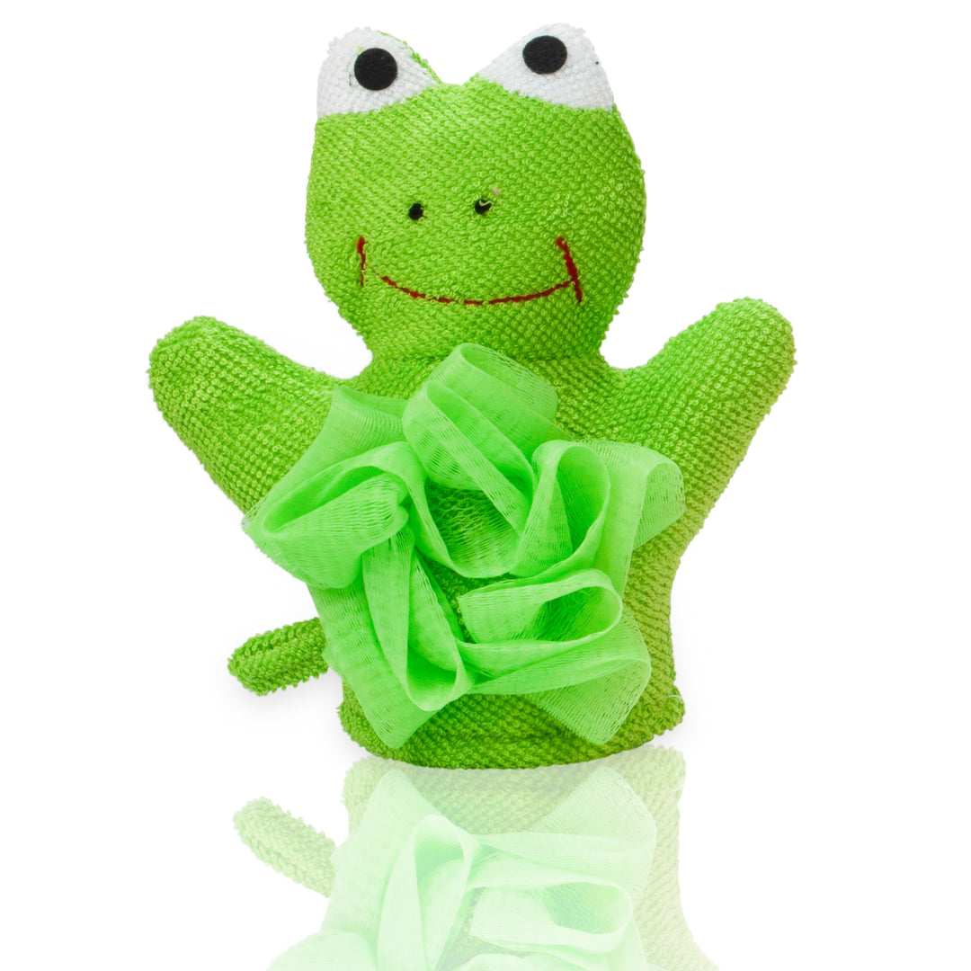 Hand Puppet Wash Mitt with Sponge and Scrunchie Puff Scrub Mesh