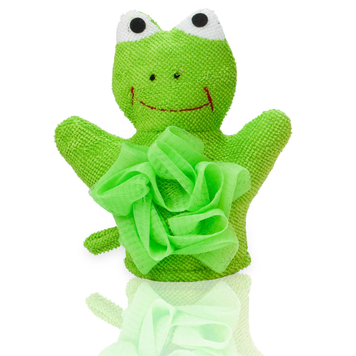 Hand Puppet Wash Mitt with Sponge and Scrunchie Puff Scrub Mesh