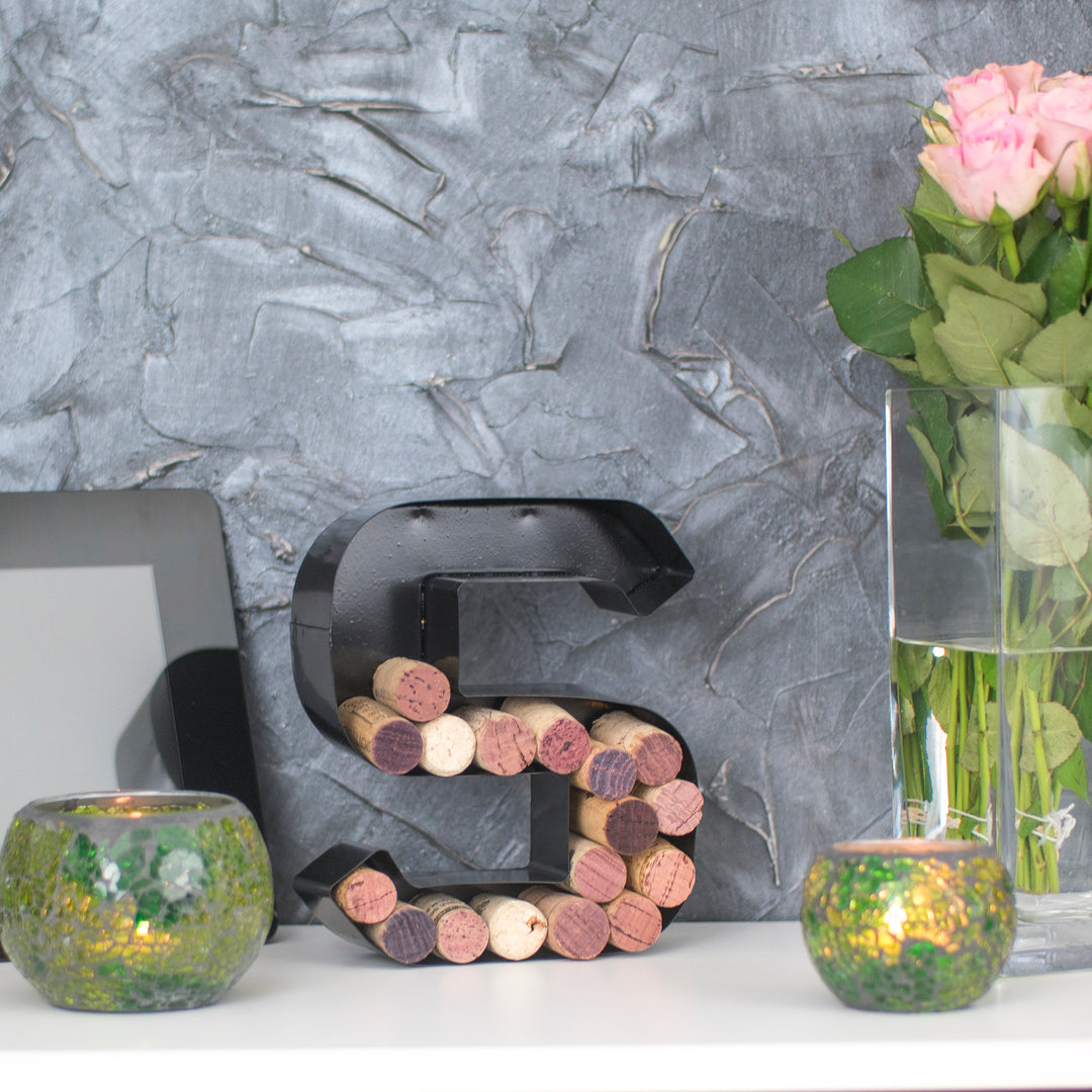 Made Easy Kit Wine Cork Holder Decorative Metal Monogram Letter for Wine Corks - Easy Mount kit Included 7" x 5.5" x 2"