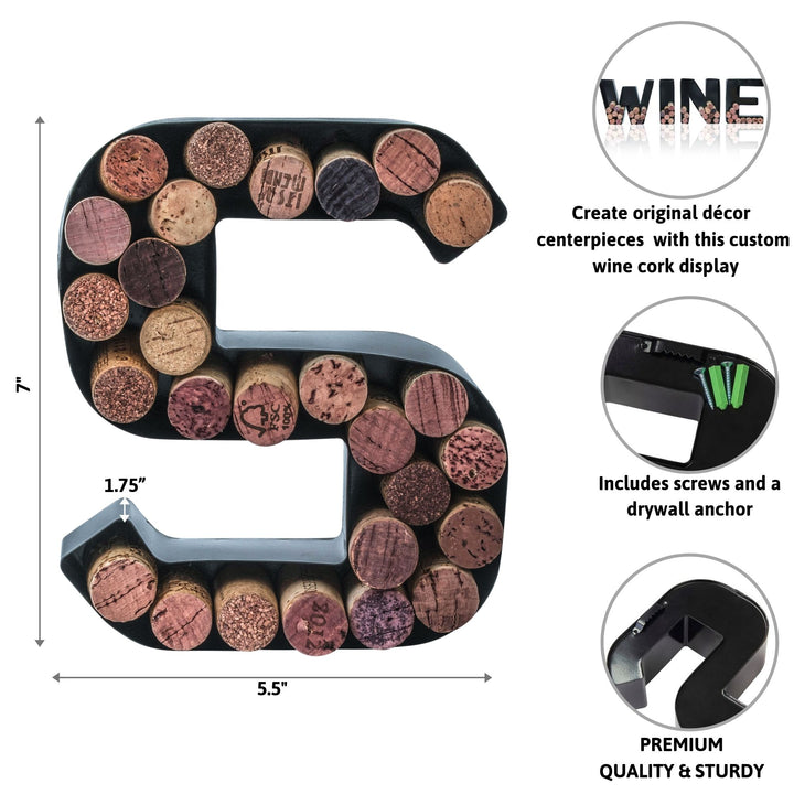 Made Easy Kit Wine Cork Holder Decorative Metal Monogram Letter for Wine Corks - Easy Mount kit Included 7" x 5.5" x 2"